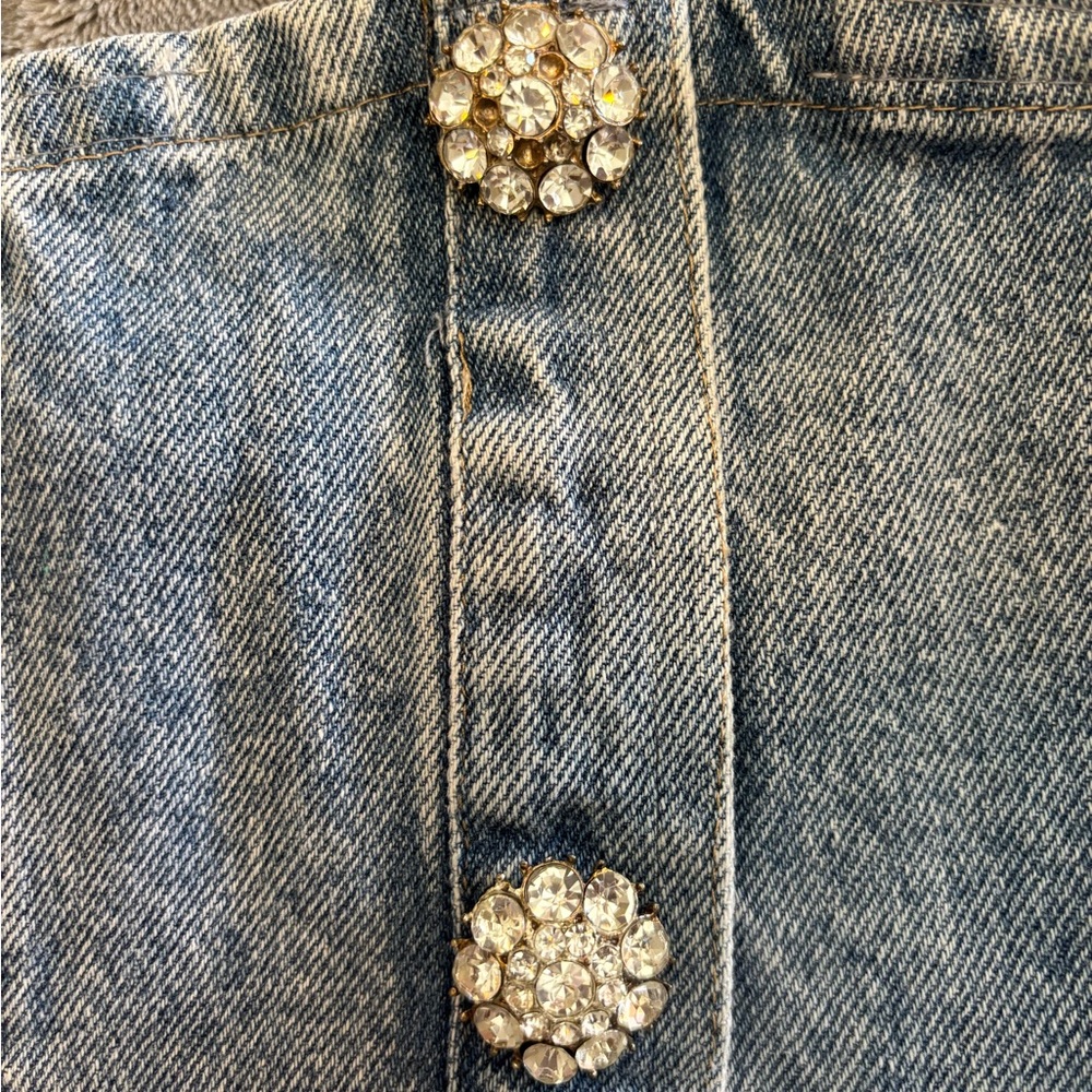 Denim Corset Top with Rhinestone Buttons - Picture 7 of 7